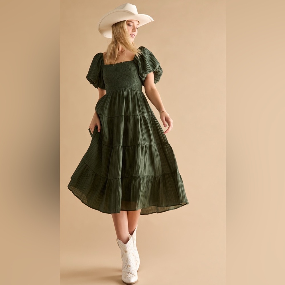 Francesca's Collections Forest Green Midi Dress
